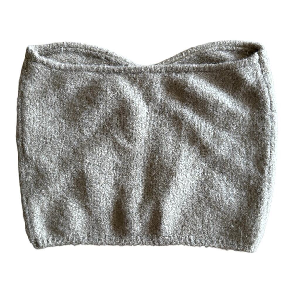 ZARA Sage Green Alpaca Knit Strapless Crop Top Sleeveless Size Medium - Picture 6 of 9